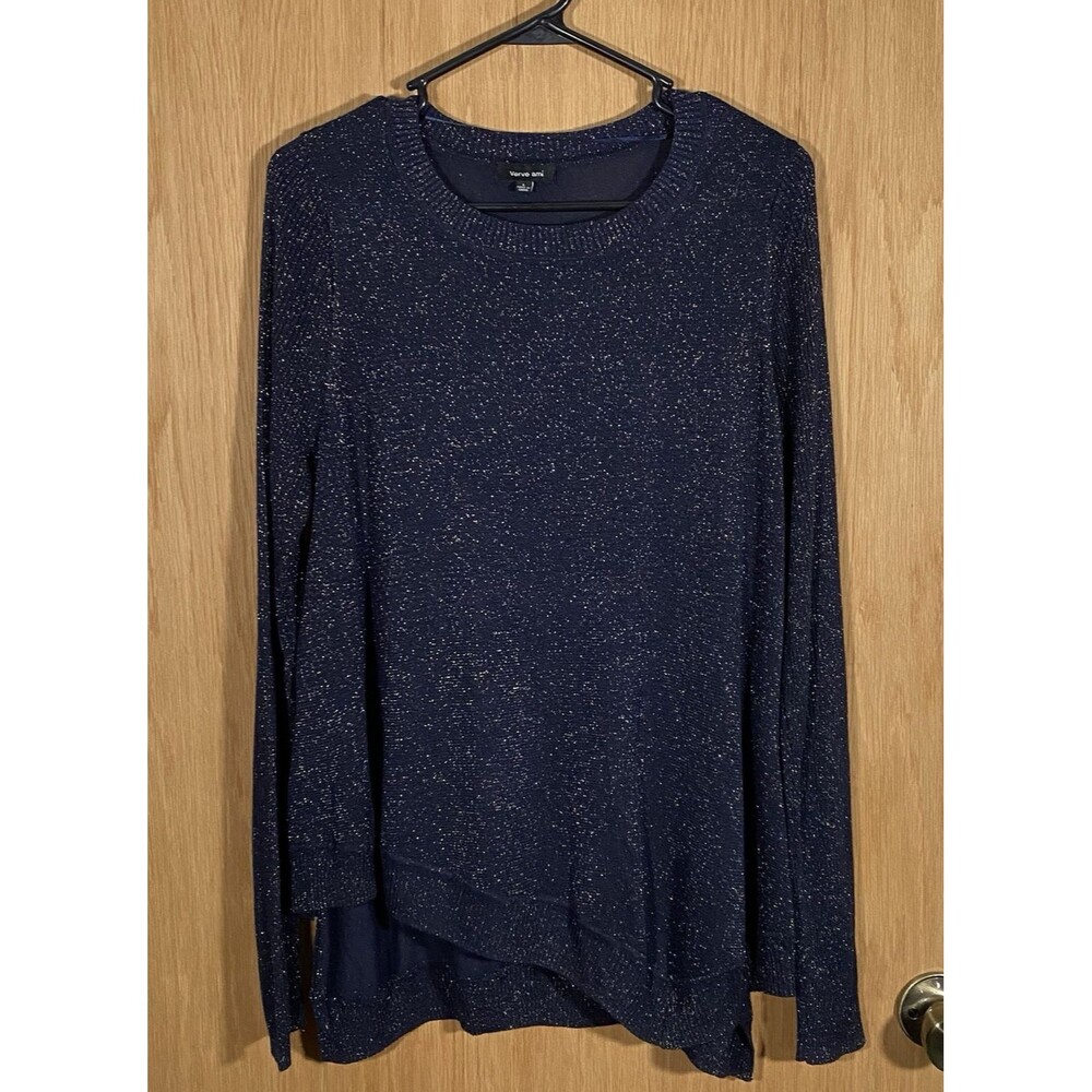 Verve Ami Women's Lg Sparkly Sweater Tunic Midnight Blue Career Gypsy Night Out